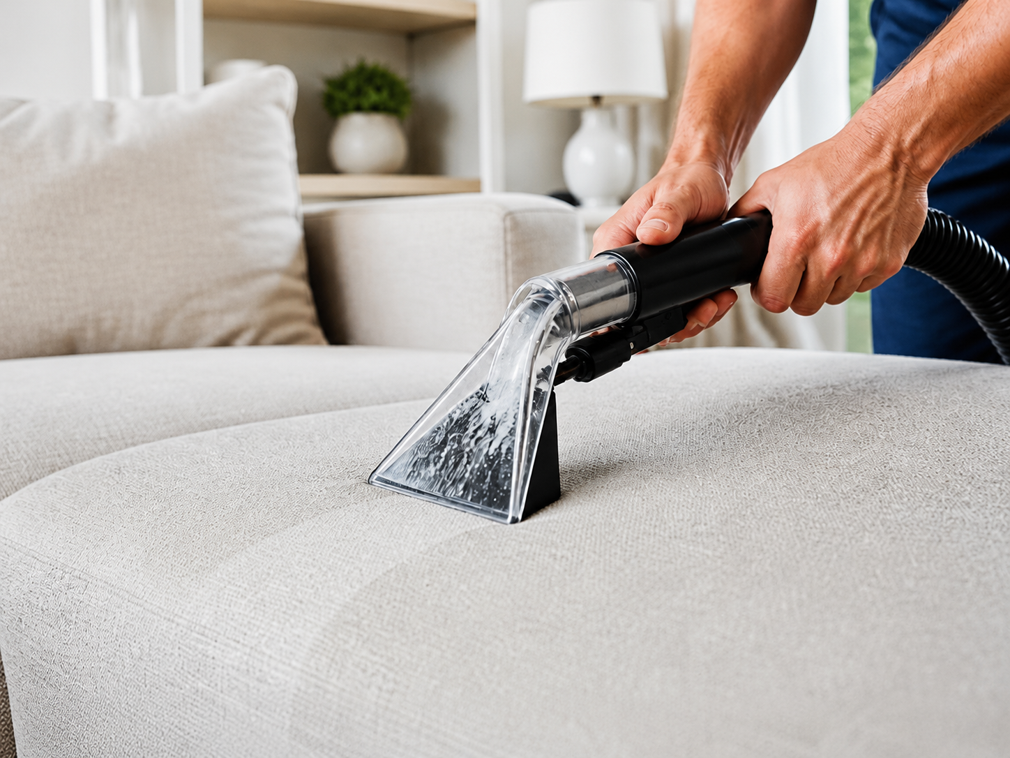 Man Cleaning Upholstery